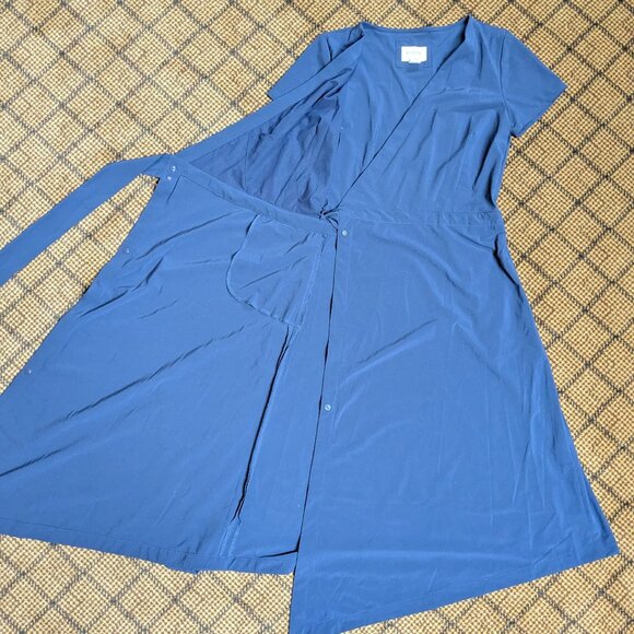 Kosan Travel Co Convertible Wrap Dress XS Navy Blue Midi Outdoors Pocket Stretch - Picture 13 of 16